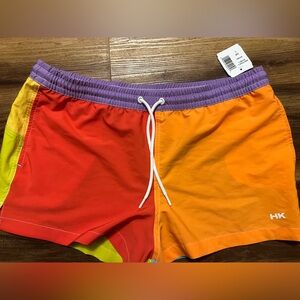 Humankind Colorblock Swim Shorts in Red, Orange, Purple, Yellow